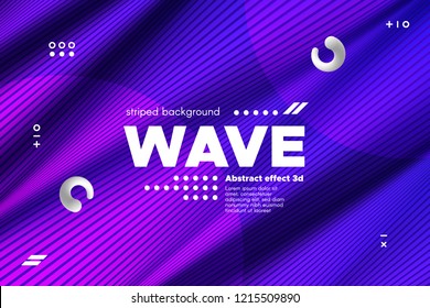 Ripple of Wave Surface Concept. 3d Linear Template with Movement. Purple Abstract Background with Distortion of Stripes. Modern Poster in Ultraviolet and Blue Colors with Ripple of Flowing Lines.