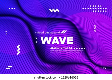 Ripple of Wave Surface Concept. 3d Linear Template with Movement. Purple Abstract Background with Distortion of Stripes. Modern Poster in Ultraviolet and Blue Colors with Ripple of Flowing Lines.