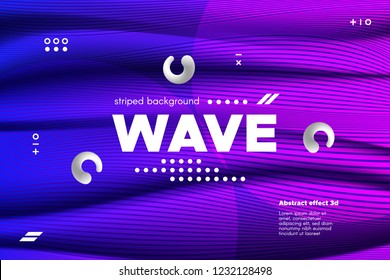 Ripple of Wave Surface Concept. 3d Linear Template with Movement. Purple Abstract Background with Distortion of Stripes. Modern Poster in Ultraviolet and Blue Colors with Ripple of Flowing Lines.