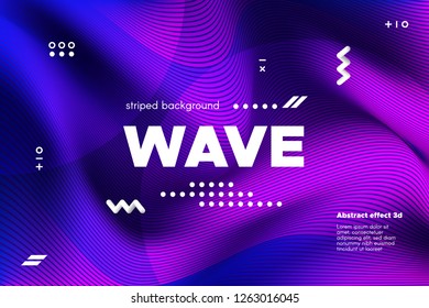 Ripple of Wave Surface Concept. 3d Linear Template with Movement. Purple Abstract Background with Distortion of Stripes. Modern Poster in Ultraviolet and Blue Colors with Ripple of Flowing Lines.