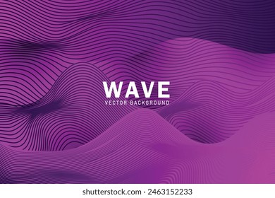 Ondulación del concepto de superficie de onda. Plantilla lineal 3d con movimiento. Fondo Abstractas púrpura con distorsión de rayas