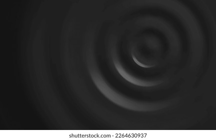 Ripple wave or water drop circle background, vector black liquid splash motion. Surface texture with circular pattern of ripple wave from water drop on black background