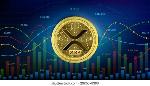RIPPLE XRP cryptocurrency blockchain Future digital currency replacement technology. alternative currency, Silver golden stock chart, stock numbers up down in background. 3D Vector illustration 