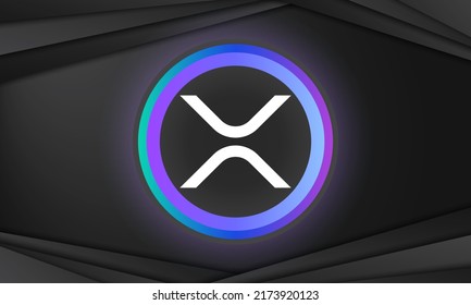 Ripple XRP cryptocurrency logo. Electronic money. Background of virtual money. Modern neon color banner. Cryptocurrency Blockchain technology concept.