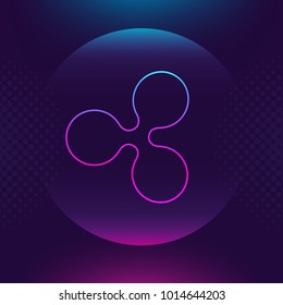 Ripple XRP vector outline icon. Cryptocurrency, e-currency, Ripple crypto currency, blockchain button. Trendy Bright lighting logo adaptation design web site mobile app, EPS. Ultra violet background