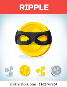ripple in zorro mask. ripple. Digital currency. Crypto currency. Money and finance symbol. Miner bit coin criptocurrency. Virtual money concept. Cartoon Vector illustration.