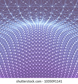Geschichtete Hintergrundvorlage. Abstrakte Wissenschaft oder Technologie-Illustration mit Teilchen. 3D-Rasteroberfläche. Kann für Bildschirmhintergründe, Präsentationen, Banner und Cover verwendet werden. 