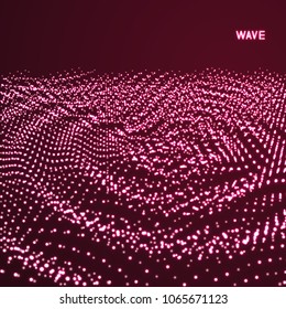 Rippled background template. Abstract science or technology illustration with particle. 3D grid surface. Can be used for wallpaper, presentation, banner and cover. 