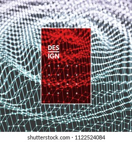 Rippled background template. Abstract science or technology illustration with particle. 3D grid surface. Can be used for wallpaper, presentation, banner and cover. 