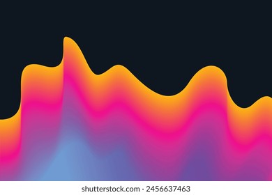 Ripple-like waves with a bright, holographic gradient glow softly against a dark, smooth backdrop for a bold, abstract effect
