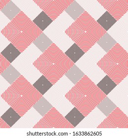 ripples circles mosaic seamless pattern in soft ivory red shades