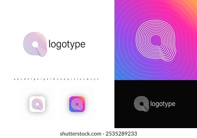 Ripples Logo Letter Q, Geometric Rounded Lines Monogram for Tech Branding, Creative Posters, Identity. Vector Illustration