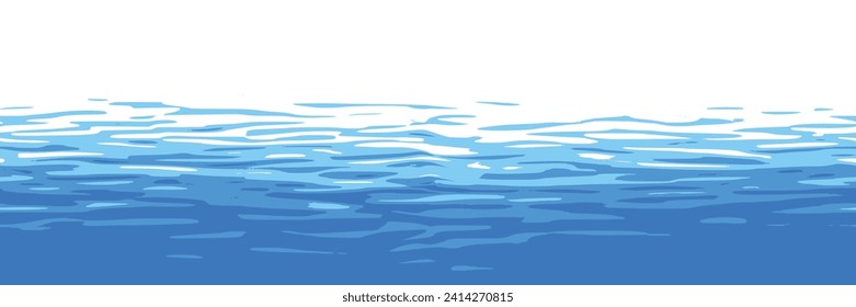 Ripples and water waves, sea surface. Vector natural background, seamless border.