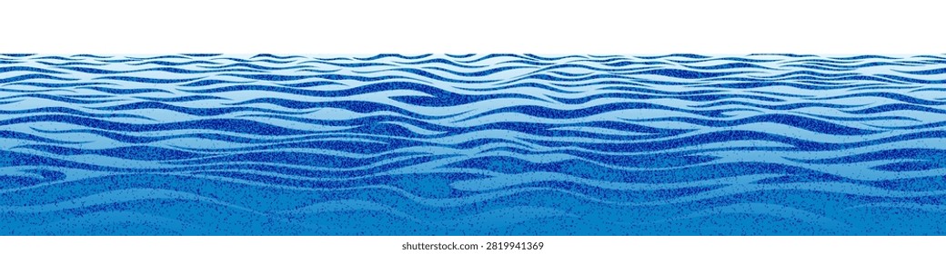 Ripples and water waves, seamless border sea surface, vector natural background, noisy texture