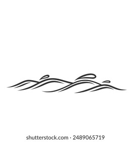 Ondas onduladas en el mar o el icono de la superficie del océano, doodle corriente con spray de agua. Marea de playa retro simple, caudal del río con salpicaduras. Naturaleza mascota, dibujado a mano Pequeñas ondas contorno icono Ilustración vectorial