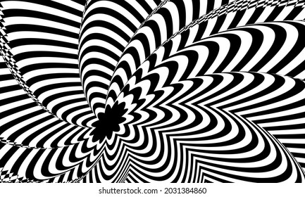 rippling uneven texture in op art style striped pattern for design