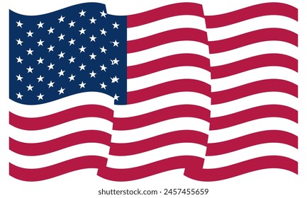 Rippling US flag isolated on white background, Flag of the USA