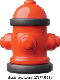 Icono de estilo de plástico 3D Rireplug. Equipo de seguridad industrial realista de boca de incendios roja. Sistema de extinción de incendios de la ciudad. Servicio de bomberos de emergencia. Vector render ilustración aislada