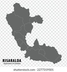 Risaralda  Department of Colombia map on transparent background. Blank map of  Risaralda  with  regions in gray for your web site design, logo, app, UI. Colombia. EPS10.