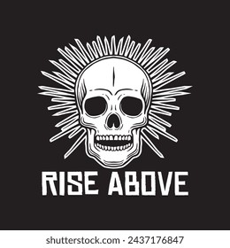 rise above skull art black and white hand drawn illustration vector

