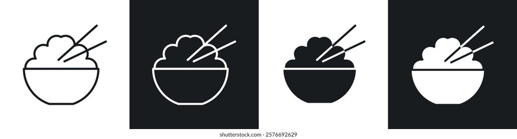 Rise Bowl icons collection in black and white solid and line style