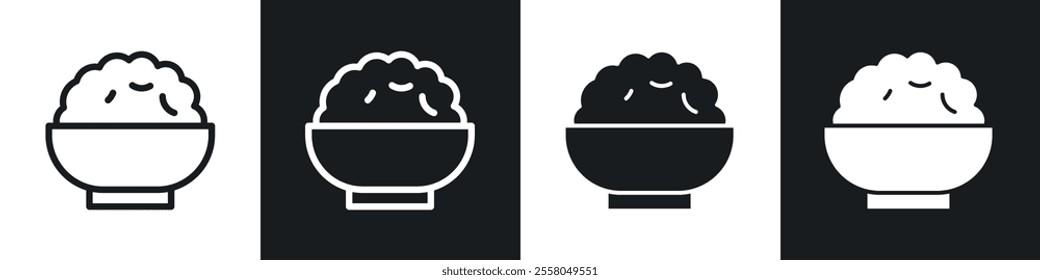 Rise Bowl icons pack in black and white filled and outlined versions.