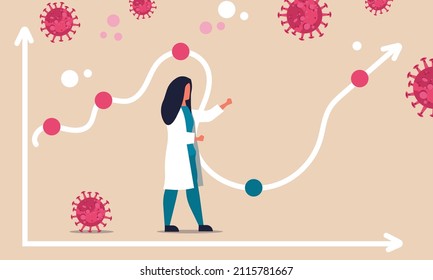 Rise Coronavirus Chart And Virus Cases For Health Crisis. Covid19 Graph Infection Spike Season Vector Illustration Concept. Doctor And Flu With Vaccine Medicine For Winter. Arrow Diagram Illness 