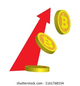 Rise of cryptocurrencies, increasing of Bitcoin value, vector illustration