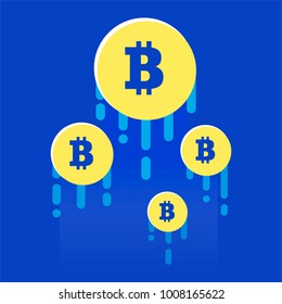 The rise of the cryptocurrency. Bright illustration in a flat style. Gain of points Currency. Vector illustration of bitcoin digital cryptocurrency