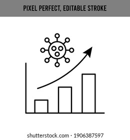 The rise in disease due to the virus. Isolated on a white background. Coronavirus pandemic infographic. Arrow, vector icon. Editable Stroke. 
