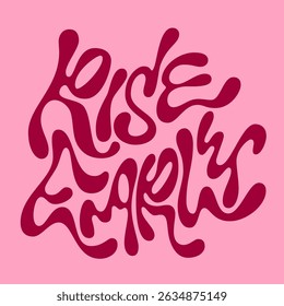 Levante-Se Cedo. A tipografia apresenta letras fluidas e divertidas com um estilo arredondado e orgânico. O humor exala energia e motivação, complementada por uma vibrante paleta de cores rosa e vermelho profundo.