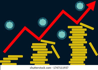 The Rise of economy after covid-19 with stack of coin and fall of coin