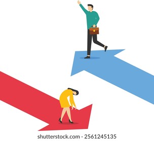 The rise and fall of business indicators Different visions of investors. Flat vector illustration.

