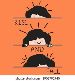 The Rise And Fall Cycle Of A Very Lazy Girl. Character Concept Card illustration