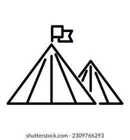 Rise flag on mountain icon outline vector. Top career. Peak concept