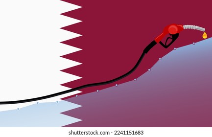 Rise in gasoline prices concept in Qatar. Gasoline fuel pump nozzle with drop oil on Qatar flag background. Growth bar chart prices. vector illustration