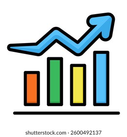 Rise Icon in Flat Color Style With Outline. Simple Flat Icon Vector. Simple Vector Design