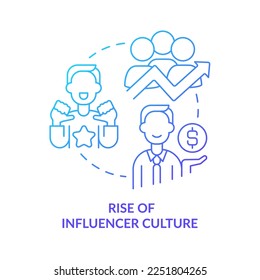 Rise of influencer culture blue gradient concept icon. Internet platform. Social media trend abstract idea thin line illustration. Isolated outline drawing. Myriad Pro-Bold font used