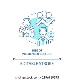 Rise of influencer culture turquoise concept icon. Social media trend abstract idea thin line illustration. Isolated outline drawing. Editable stroke. Arial, Myriad Pro-Bold fonts used