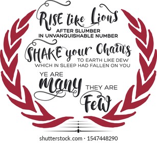 Rise Like Lions inspirational quote with typography and wreath