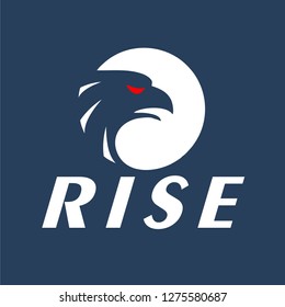 Rise logo vector with eagle head silhouette heading to the right, indicates growth, progress or development. Suit for company logo, marketing material, group or community icon, etc