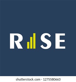 Rise logo vector with simple font and chart style yellow bars indicating growth or development