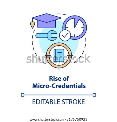 Rise of micro credentials concept icon. Short term course. Trend in education abstract idea thin line illustration. Isolated outline drawing. Editable stroke. Arial, Myriad Pro-Bold fonts used