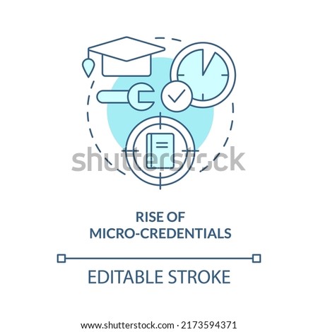 Rise of micro credentials turquoise concept icon. Short course. Trend in education abstract idea thin line illustration. Isolated outline drawing. Editable stroke. Arial, Myriad Pro-Bold fonts used