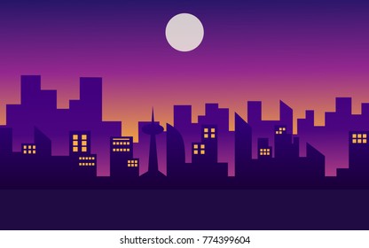 rise of the moon at the city evening