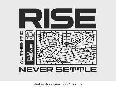 Rise Never Settle Authentic No Fear Black White Tech Grid Typography