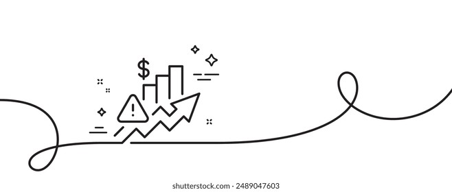 Rise price line icon. Continuous one line with curl. Excise duty graph sign. Tax rate or inflation symbol. Rise price single outline ribbon. Loop curve pattern. Vector