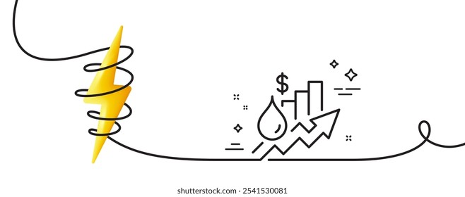 Ícone da linha de aumento de preço. Uma linha contínua com curva. Sinal de imposto especial de consumo sobre gasolina. Símbolo da alíquota do imposto. Faixa de opções de estrutura de tópicos única de aumento de preço. Curva de loop com energia. Vetor