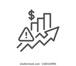 Rise price line icon. Excise duty graph sign. Tax rate or inflation symbol. Quality design element. Linear style rise price icon. Editable stroke. Vector