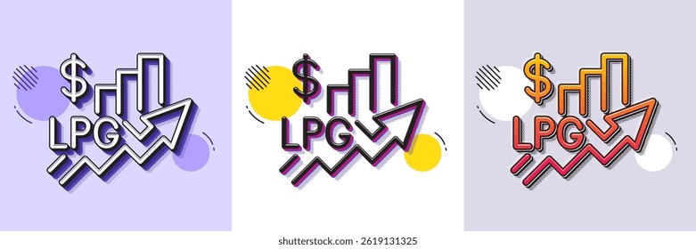 Rise price line icon. Halftone dotted pattern. Gradient icon with grain shadow. LPG excise duty sign. Gas tax rate symbol. Line rise price icon. Various designs. Vector